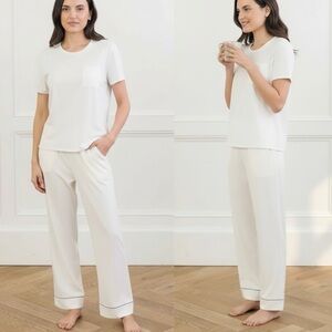 Cozy Earth PJ Set Bamboo Stretch-Knit Pajama Pant Ivory Stretch-Knit Lounge Tee
